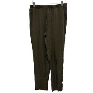 Sahalie Pants Womens M Olive Green Lyocell Elastic Waist Embroidered Pull On